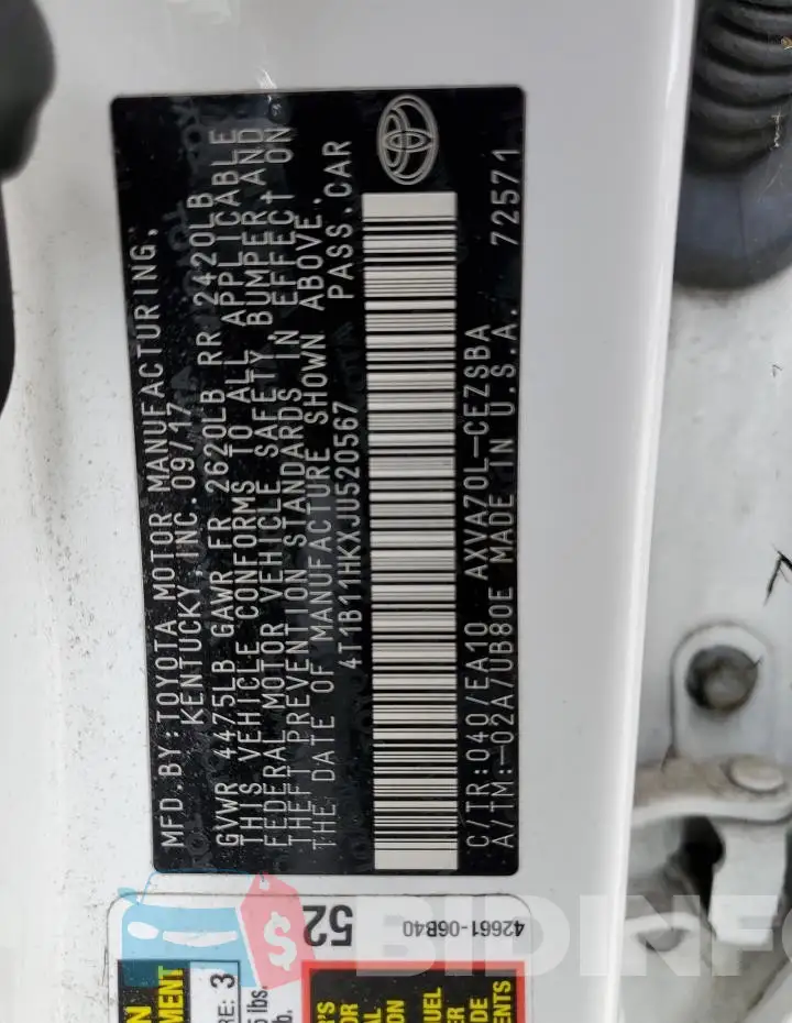 4T1B11HKXJU520567 Photo# 12