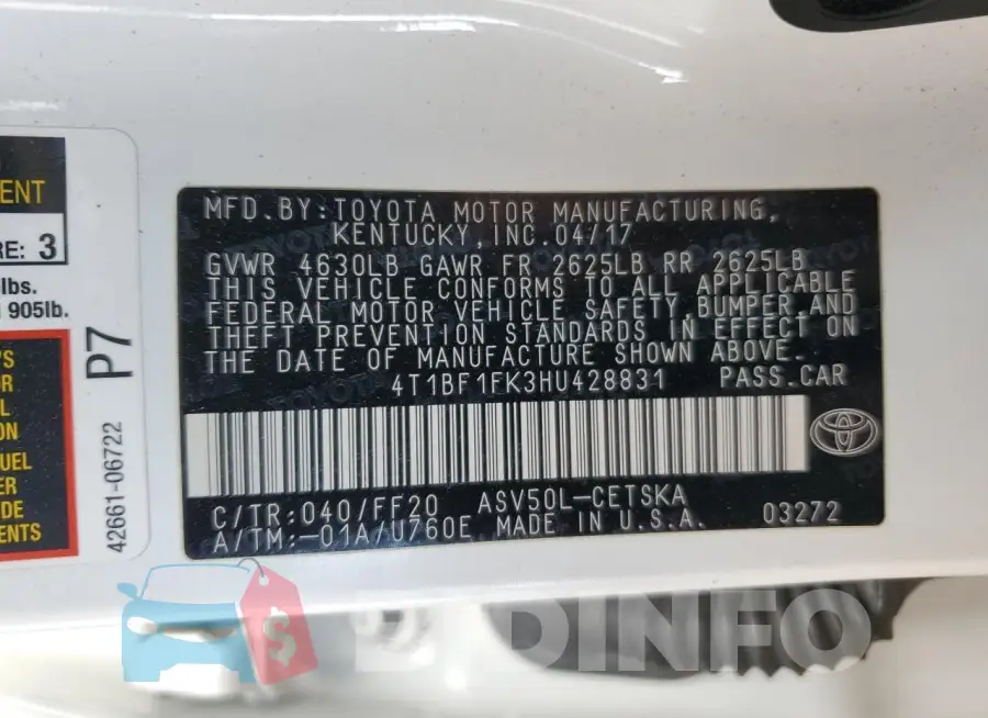 4T1BF1FK3HU428831 Photo# 12