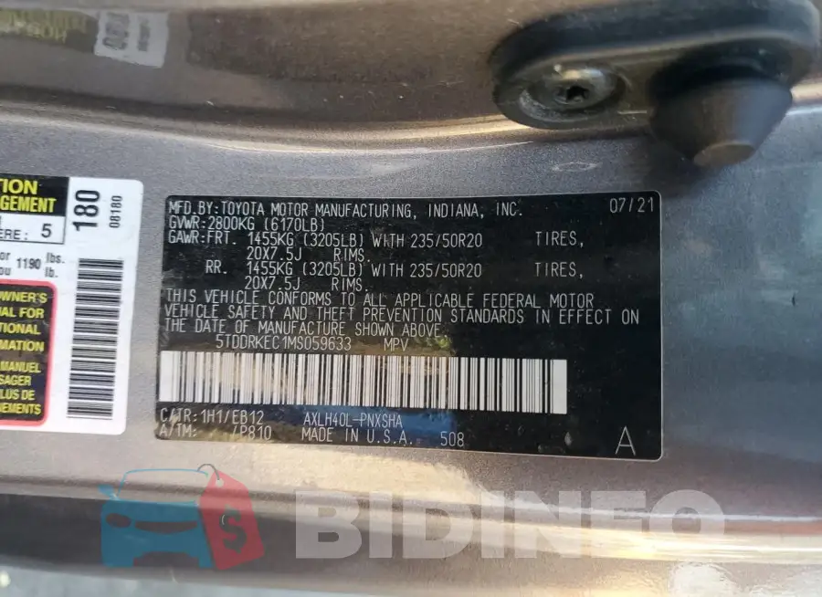 5TDDRKEC1MS059633 Photo# 12