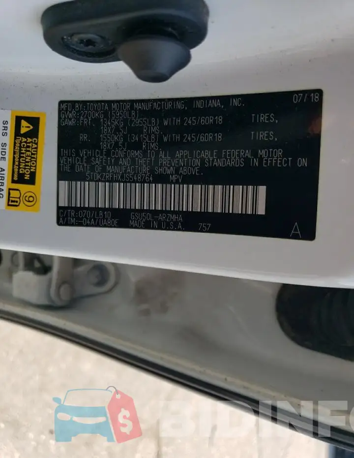 5TDKZRFHXJS548764 Photo# 14