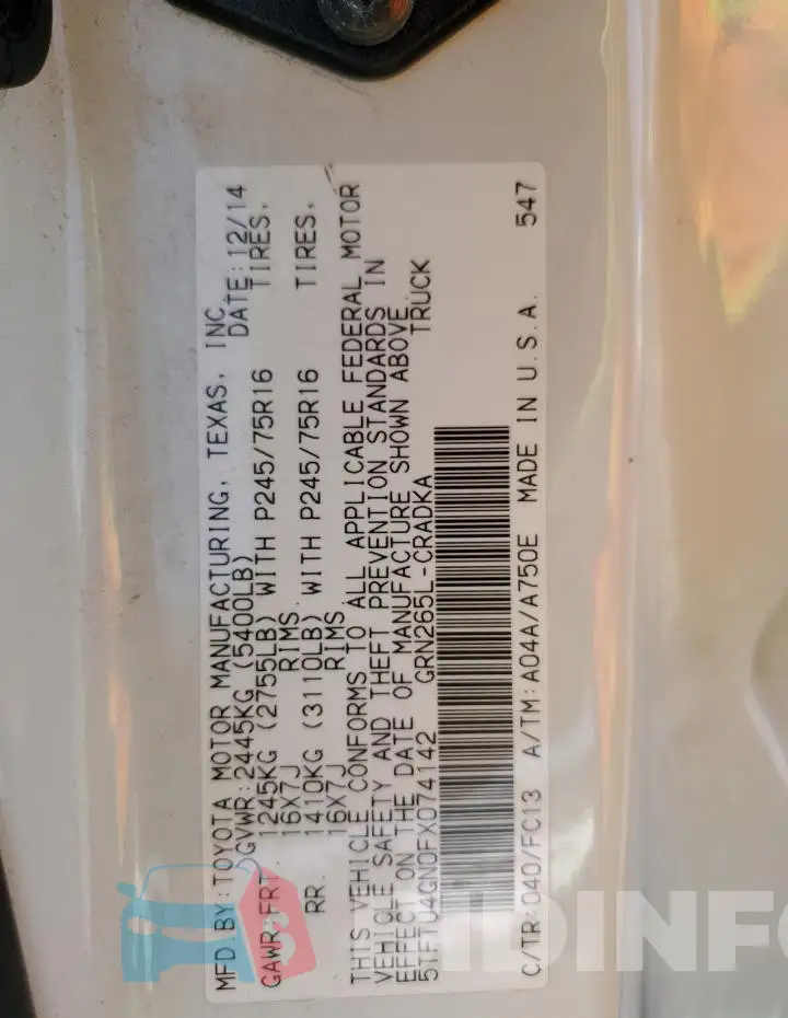 5TFTU4GN0FX074142 Photo# 12