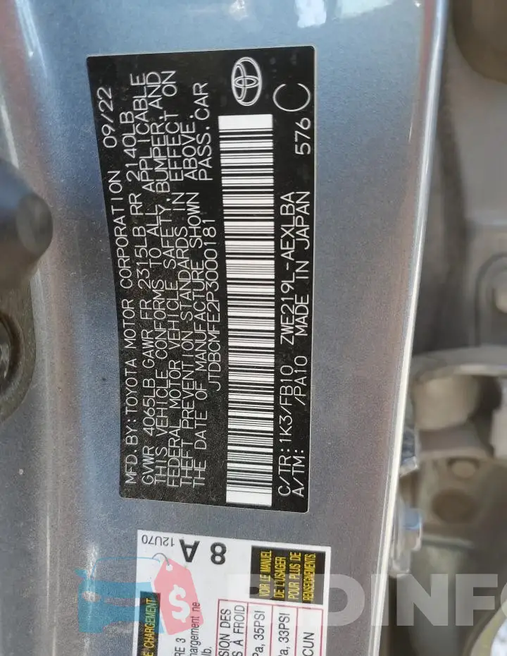 JTDBCMFE2P3000181 Photo# 12