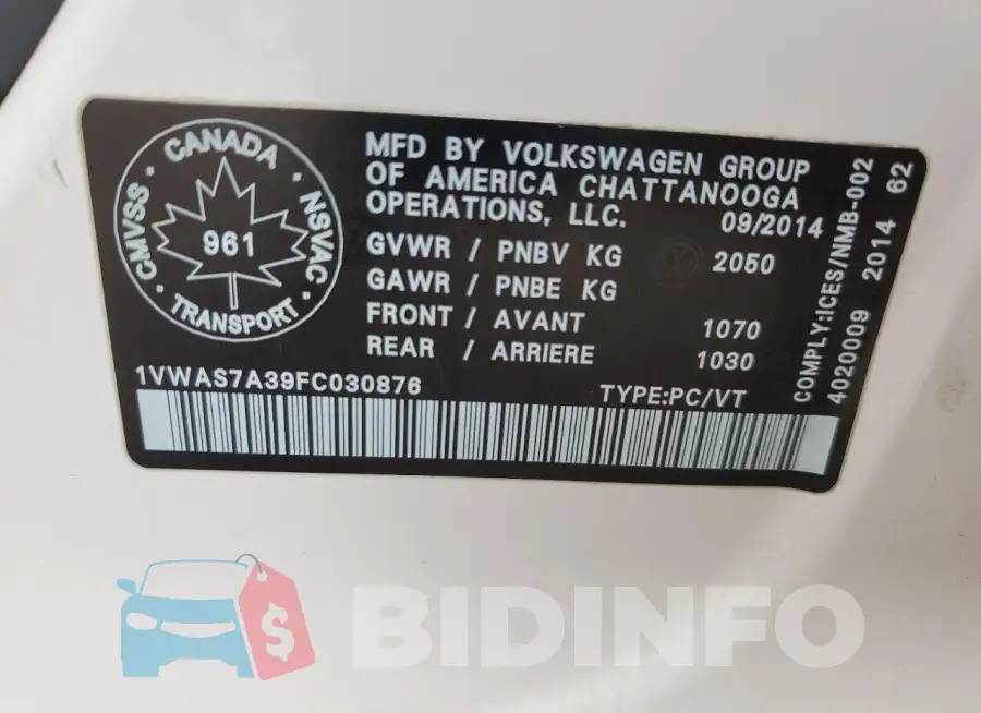 1VWAS7A39FC030876 Photo# 13