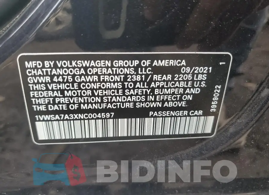 1VWSA7A3XNC004597 Photo# 12