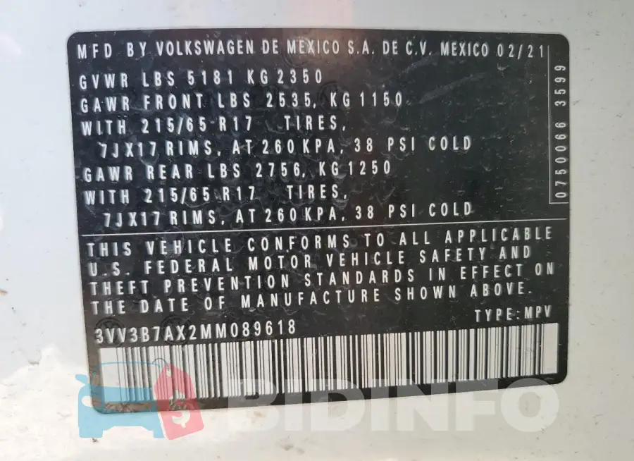 3VV3B7AX2MM089618 Photo# 13
