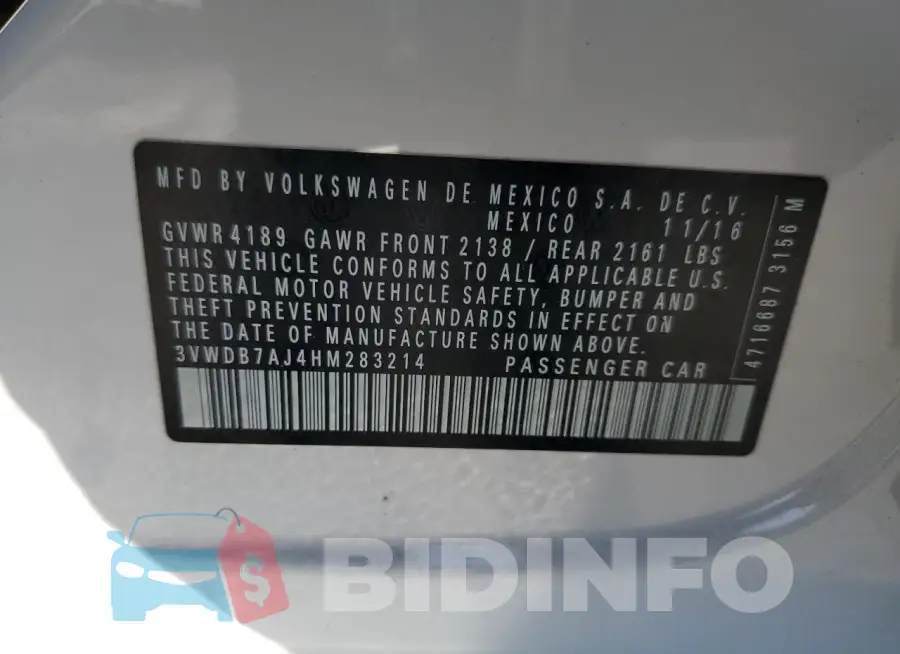 3VWDB7AJ4HM283214 Photo# 13