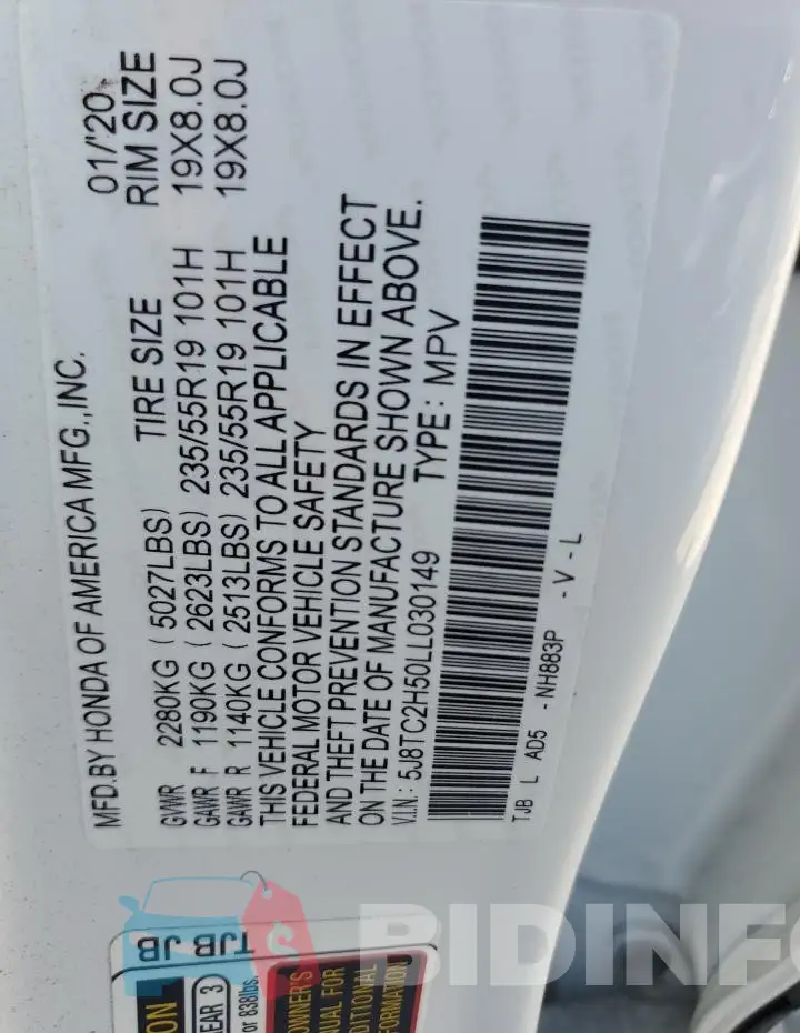 5J8TC2H50LL030149 Photo# 14