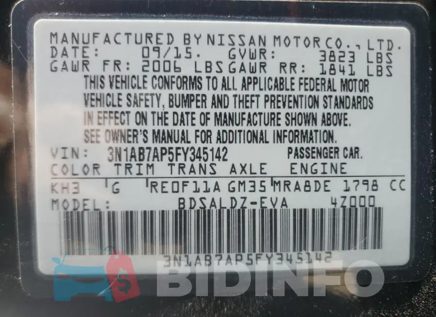 3N1AB7AP5FY345142 Photo# 12