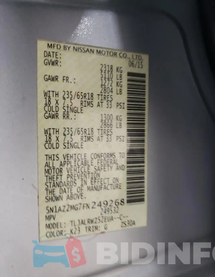 5N1AZ2MG7FN249268 Photo# 13