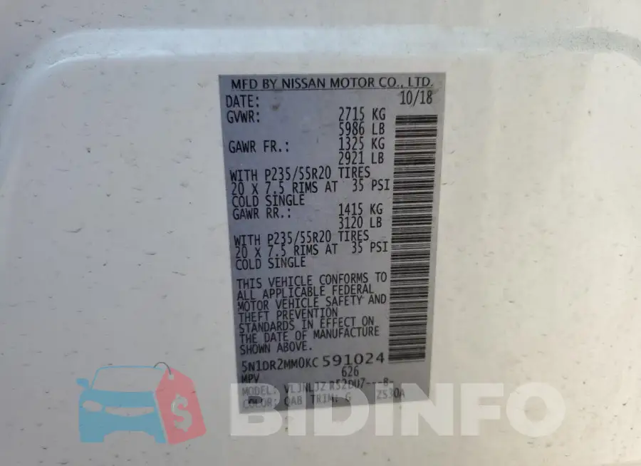 5N1DR2MM0KC591024 Photo# 13