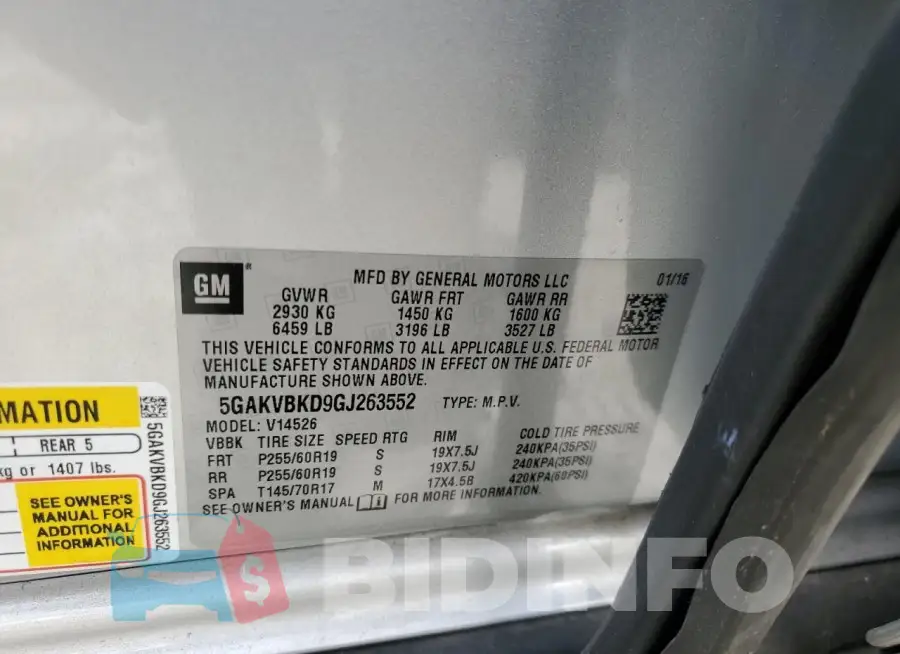 5GAKVBKD9GJ263552 Photo# 12