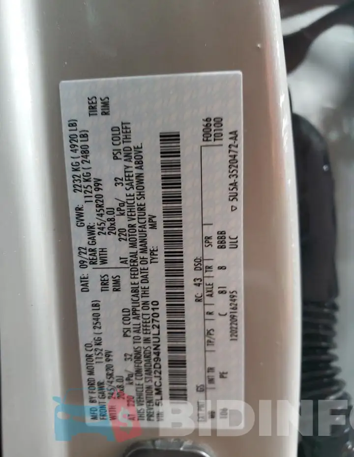 5LMCJ2D94NUL27010 Photo# 13
