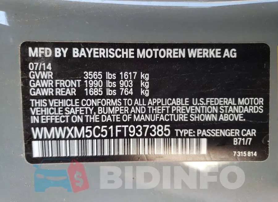 WMWXM5C51FT937385 Photo# 13