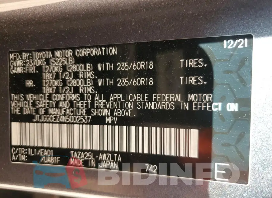 JTJGGCEZ4N5002537 Photo# 12