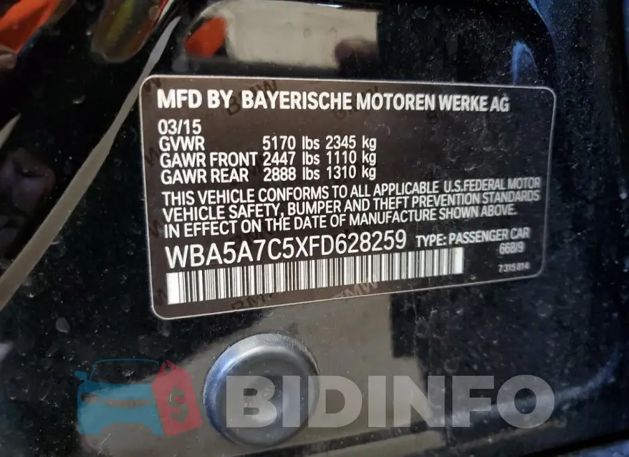 WBA5A7C5XFD628259 Photo# 12