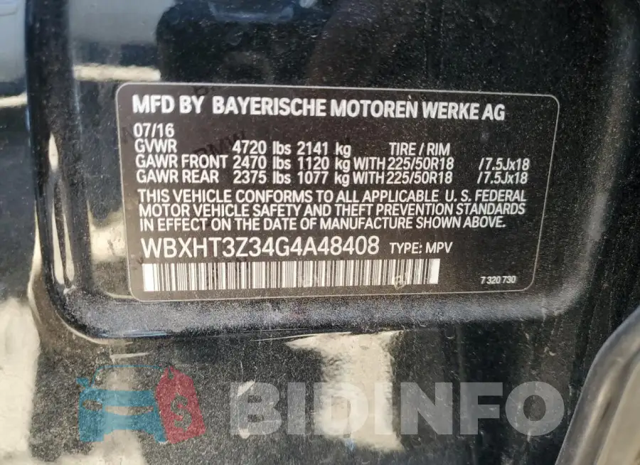 WBXHT3Z34G4A48408 Photo# 13