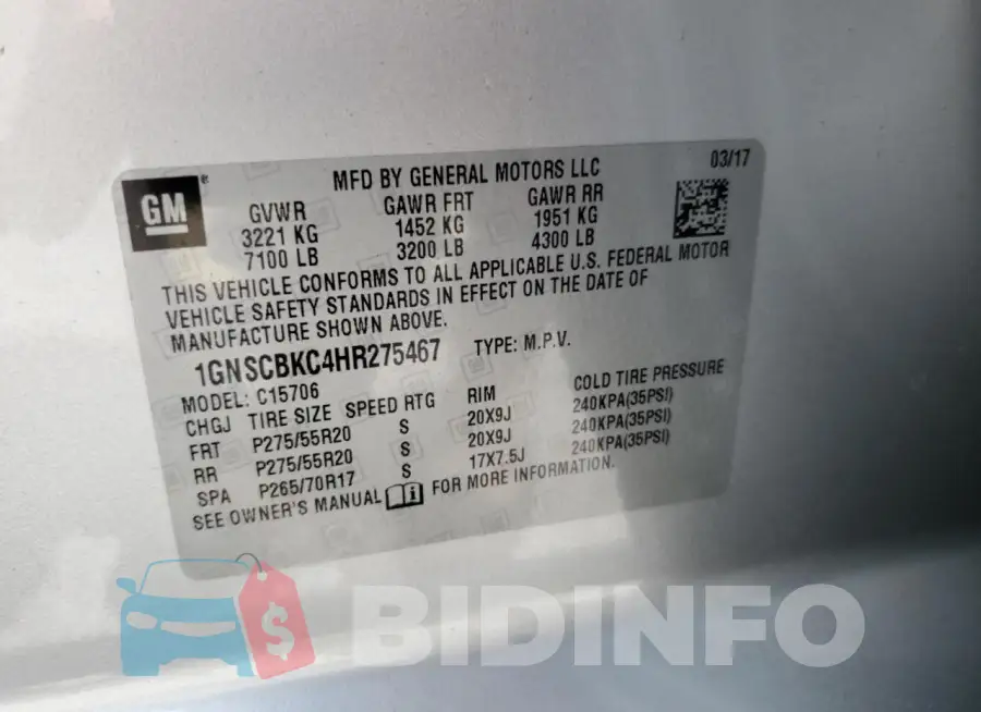 1GNSCBKC4HR275467 Photo# 14