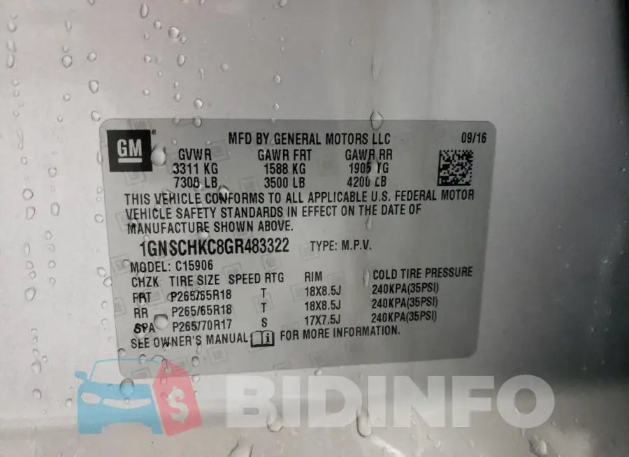 1GNSCHKC8GR483322 Photo# 14