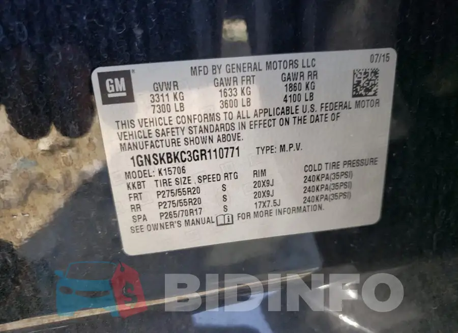 1GNSKBKC3GR110771 Photo# 13