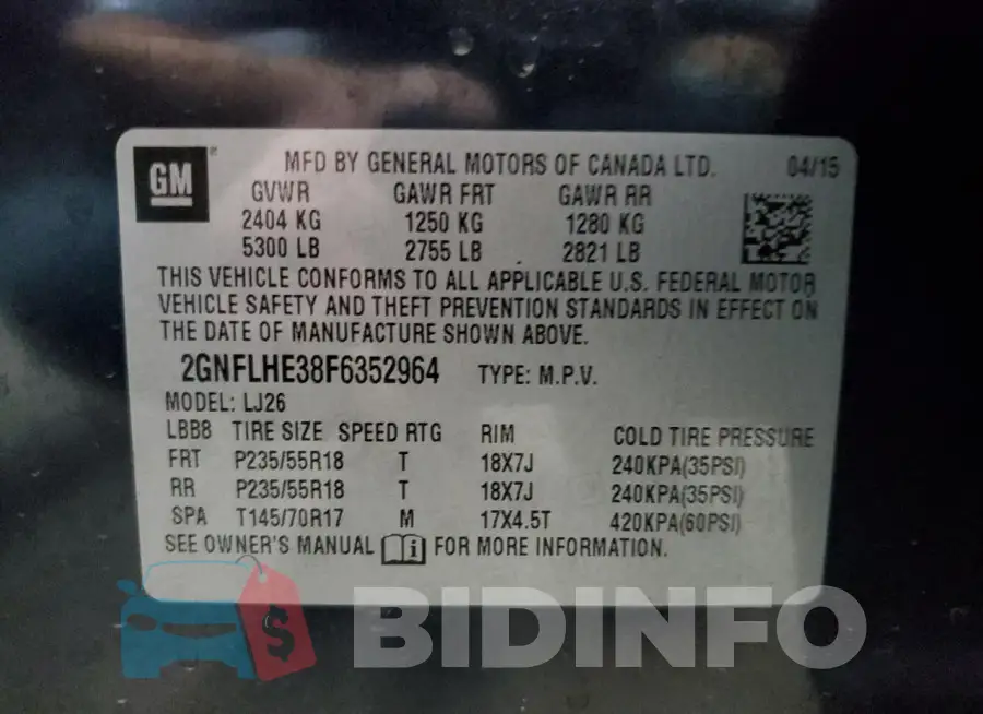 2GNFLHE38F6352964 Photo# 13