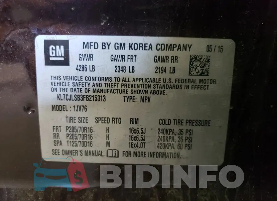 KL7CJLSB3FB215313 Photo# 12