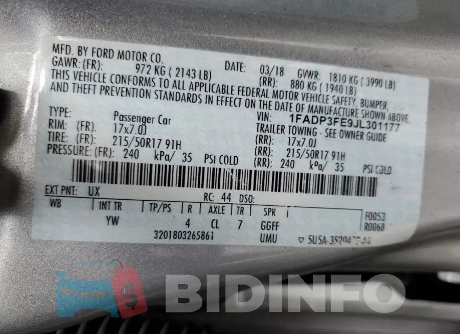 1FADP3FE9JL301177 Photo# 13