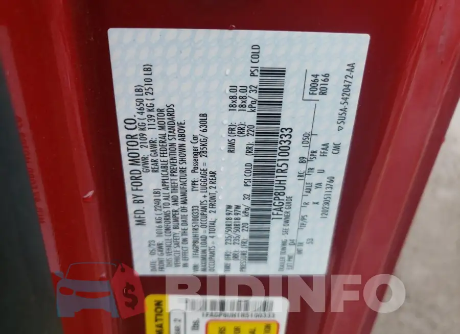 1FAGP8UH1R5100333 Photo# 12