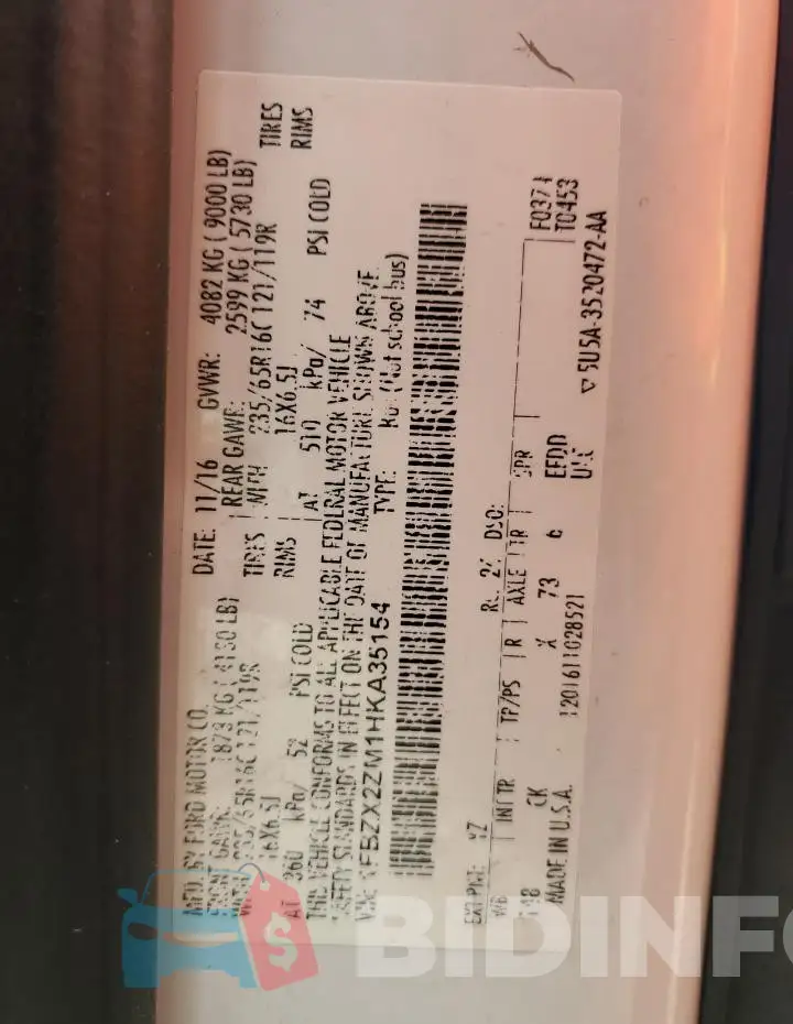 1FBZX2ZM1HKA35154 Photo# 14