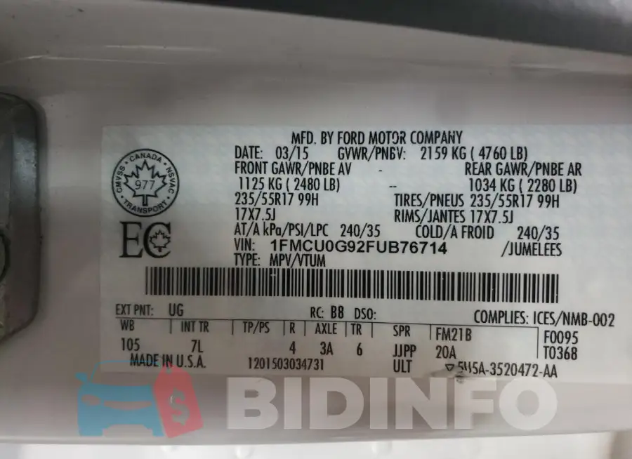 1FMCU0G92FUB76714 Photo# 13