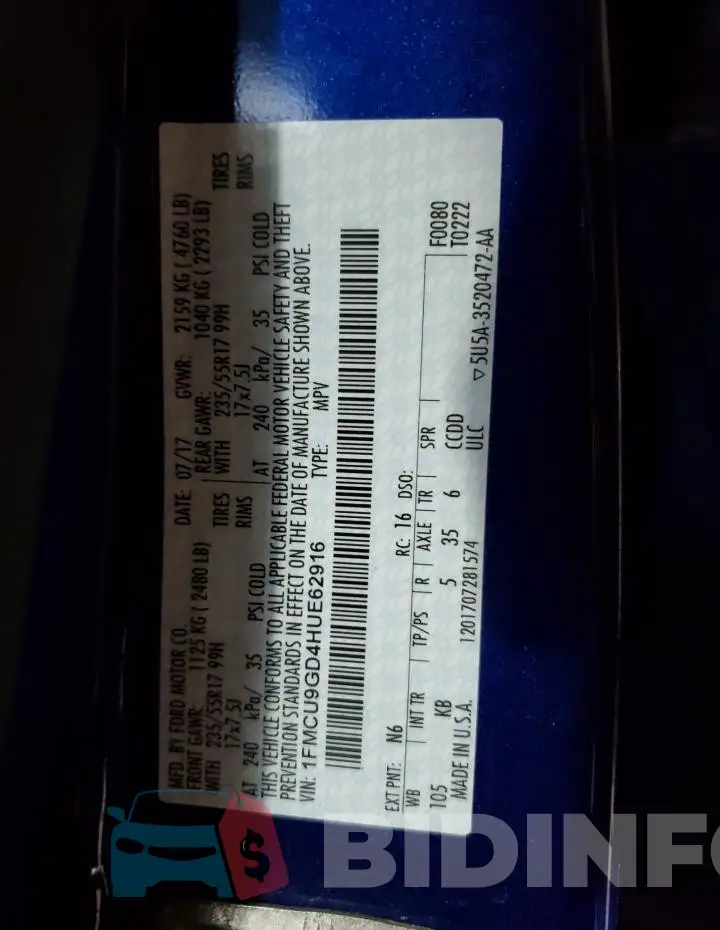 1FMCU9GD4HUE62916 Photo# 13