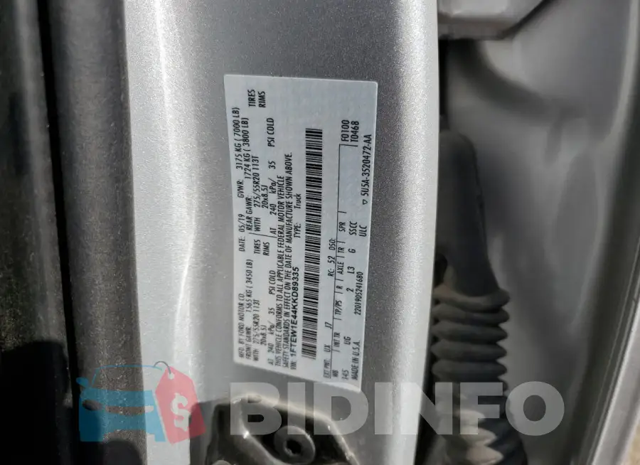 1FTEW1E44KKD89335 Photo# 13