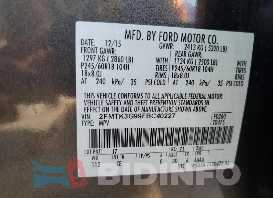 2FMTK3G99FBC40227 Photo# 14