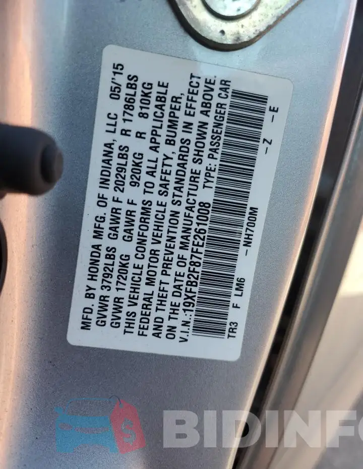 19XFB2F87FE261008 Photo# 13
