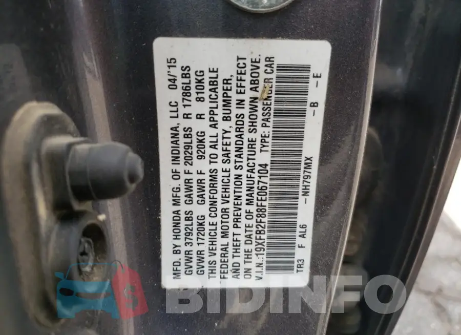 19XFB2F88FE067104 Photo# 12