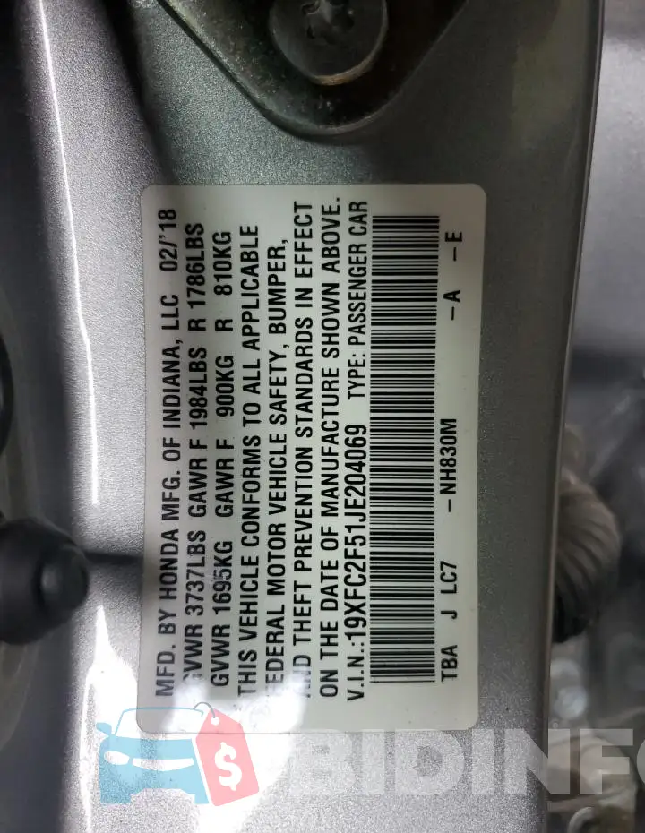 19XFC2F51JE204069 Photo# 13