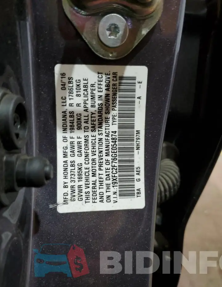 19XFC2F76GE054874 Photo# 12