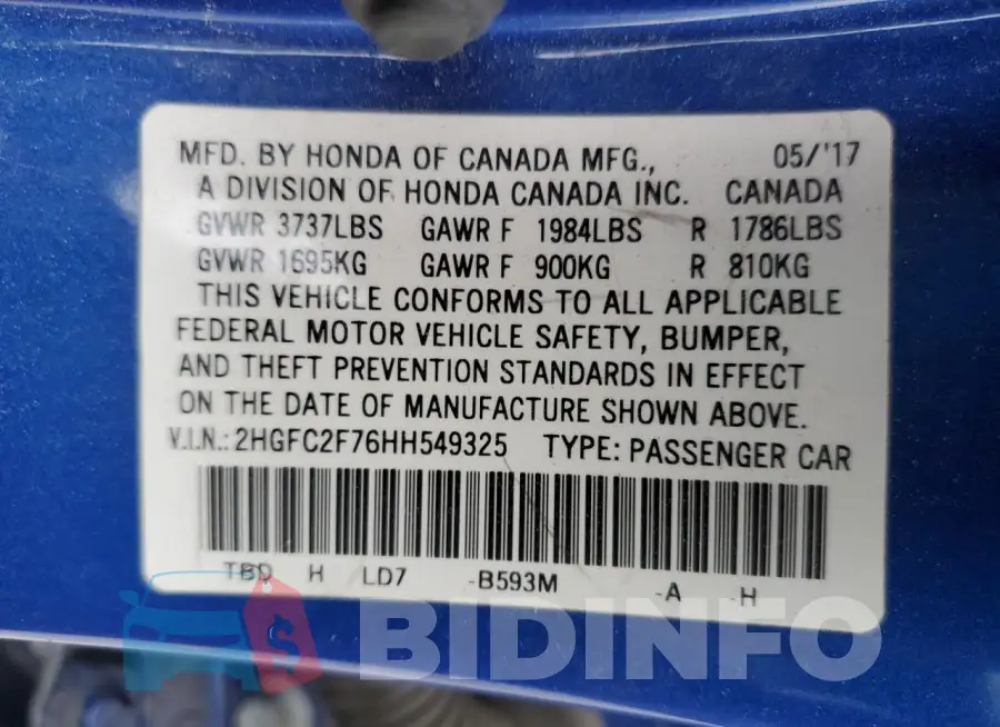 2HGFC2F76HH549325 Photo# 12