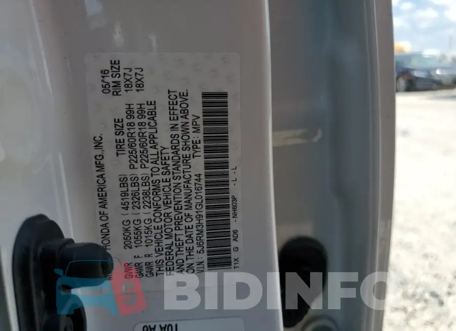 5J6RM3H91GL016744 Photo# 14