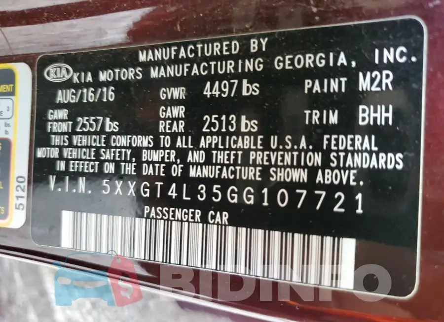 5XXGT4L35GG107721 Photo# 12