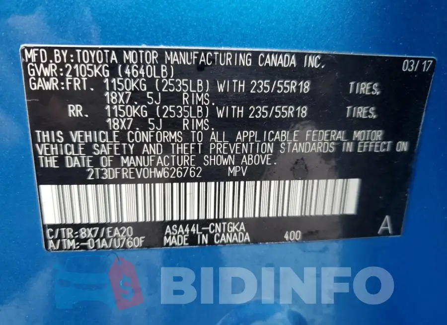 2T3DFREV0HW626762 Photo# 12