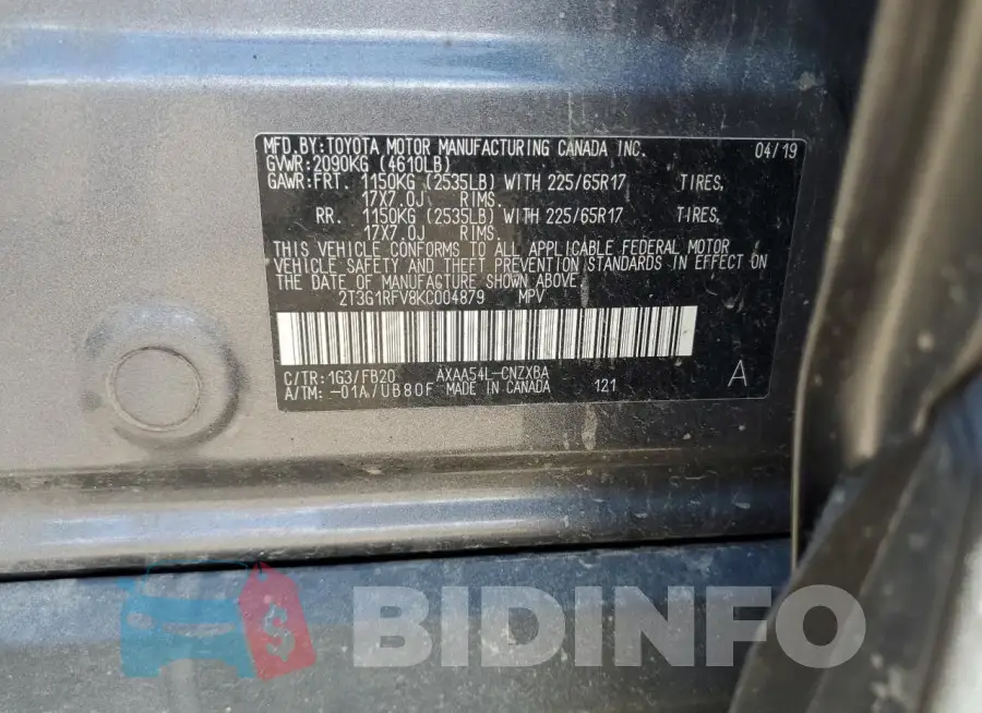 2T3G1RFV8KC004879 Photo# 12