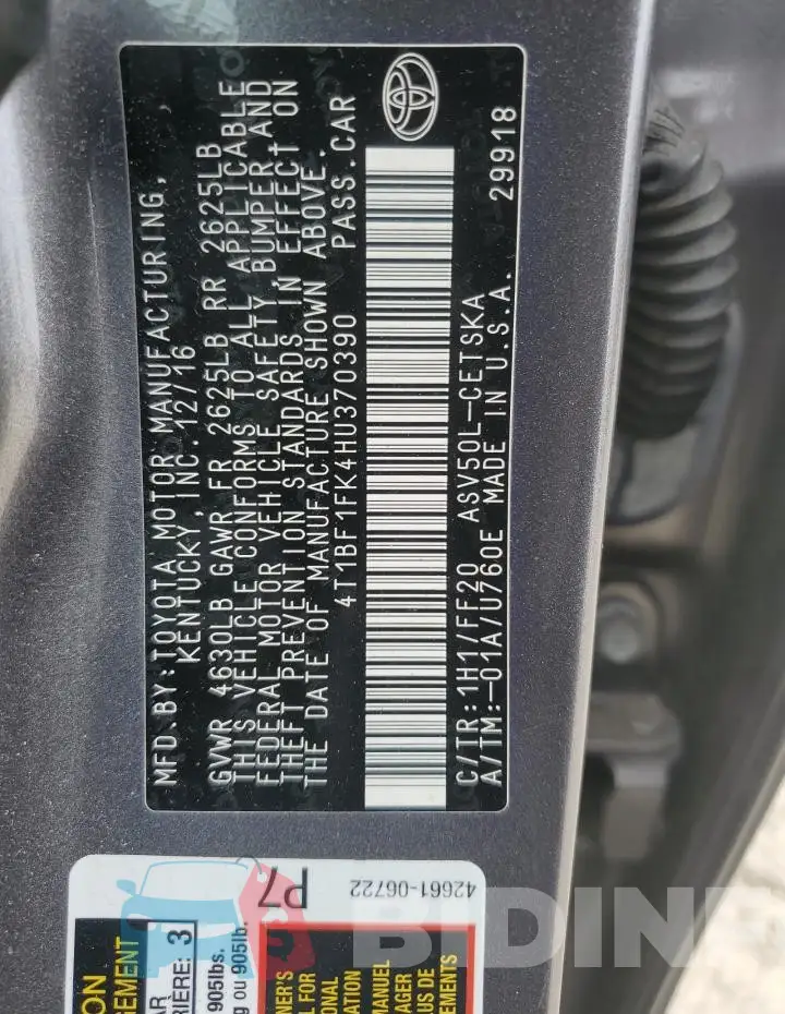 4T1BF1FK4HU370390 Photo# 12