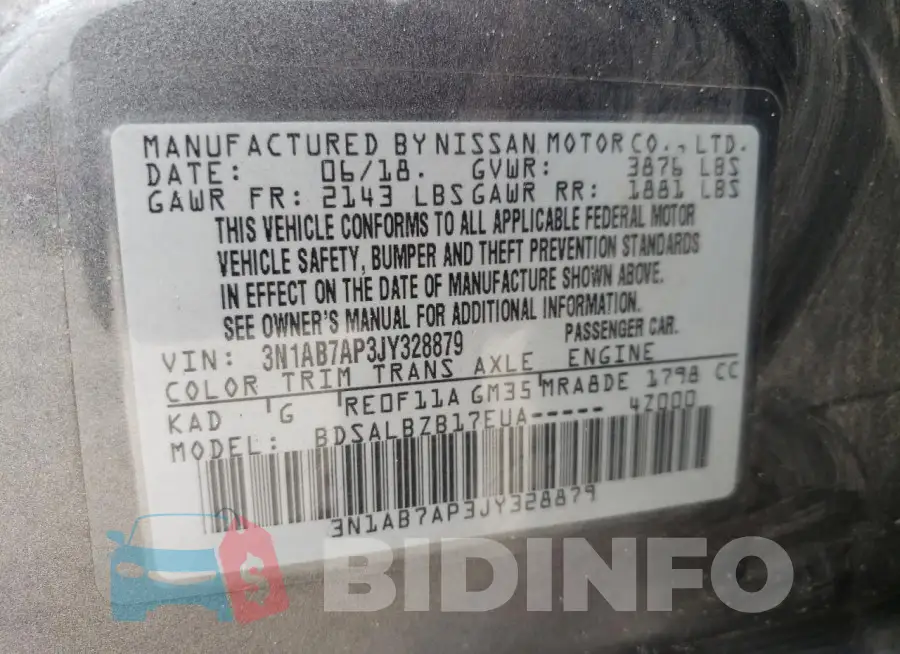 3N1AB7AP3JY328879 Photo# 12