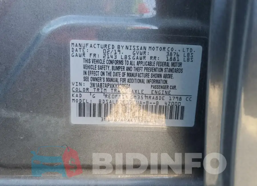 3N1AB7APXKY320604 Photo# 13