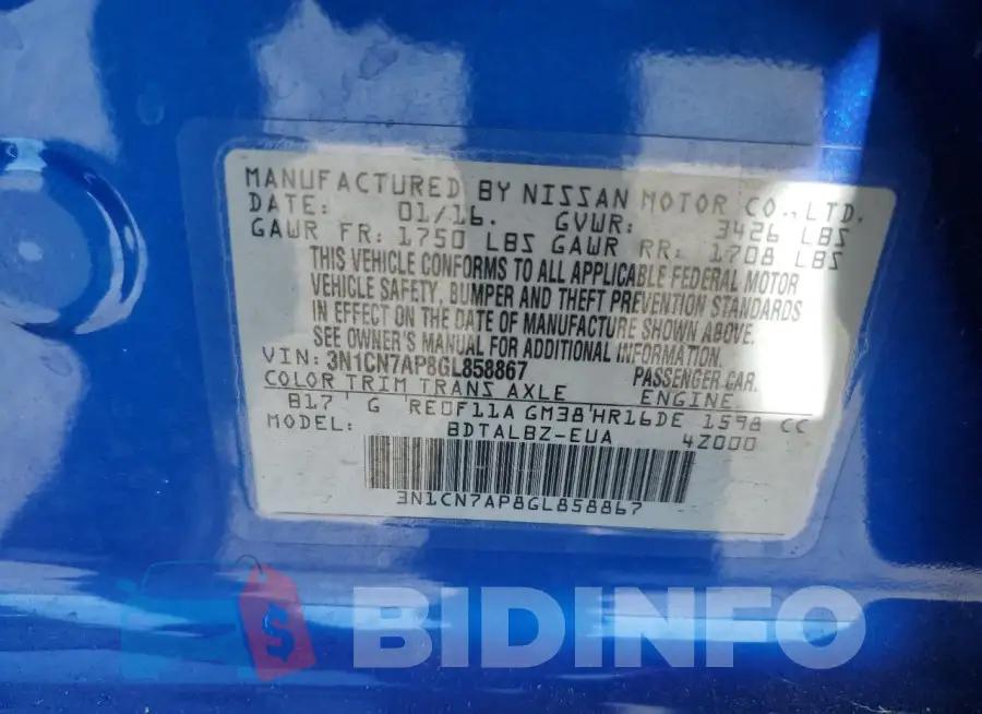 3N1CN7AP8GL858867 Photo# 12