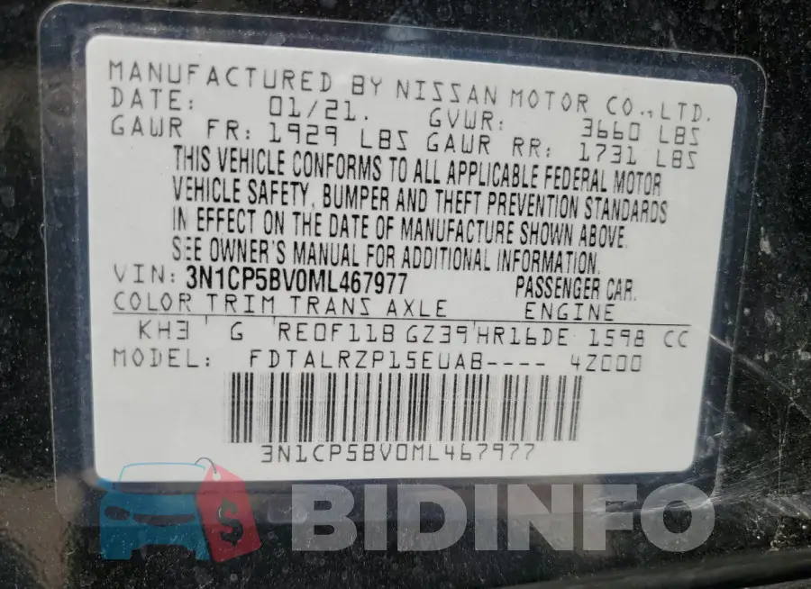 3N1CP5BV0ML467977 Photo# 13