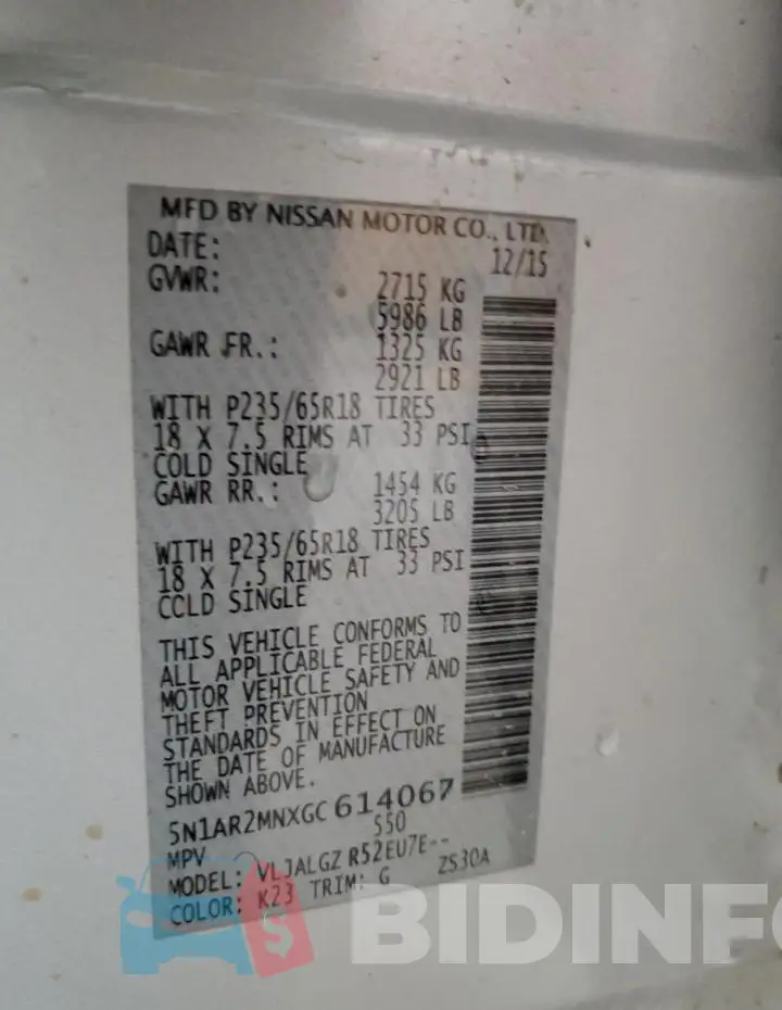 5N1AR2MNXGC614067 Photo# 14