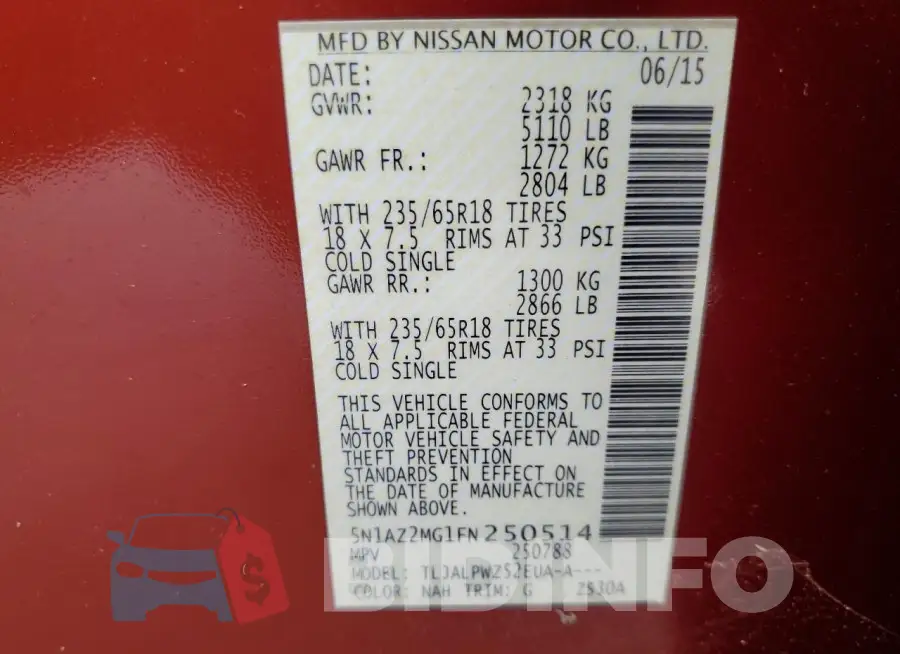 5N1AZ2MG1FN250514 Photo# 14