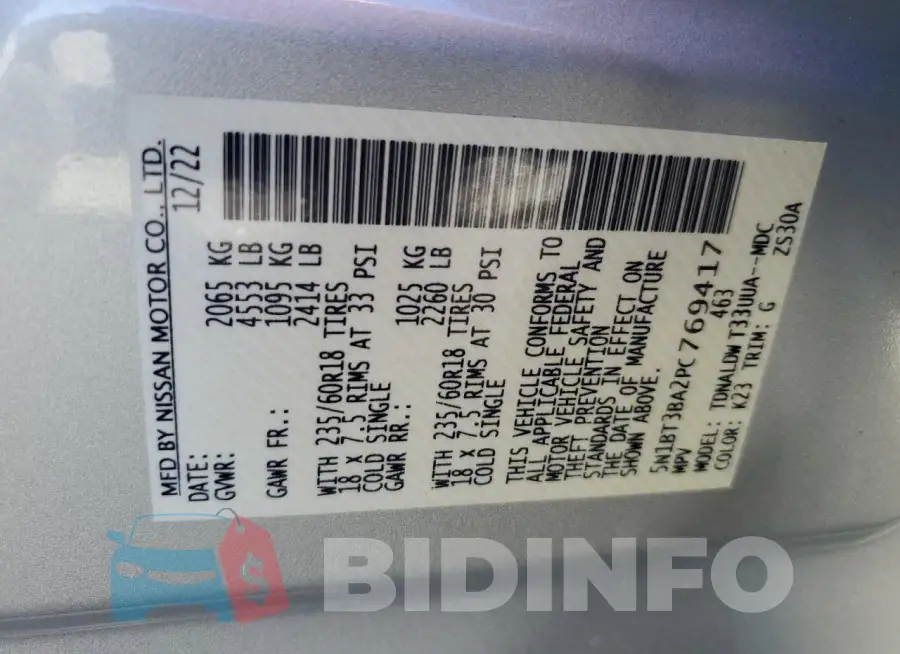 5N1BT3BA2PC769417 Photo# 13