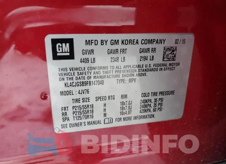 KL4CJGSB9FB147040 Photo# 12